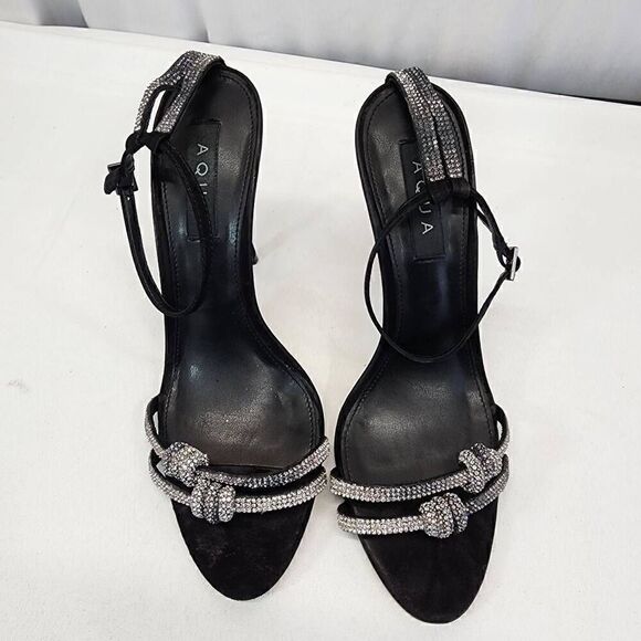 AQUA Women's Infinity Detail High Heel Dress Sandals Jet Crystal/ Black Size 9.5 - Picture 5 of 13